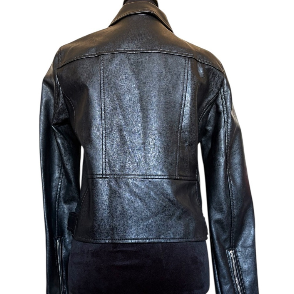 NWT LOFT Woman’s XS Black Leather Moto Asymmetrical Neckline Zip-Up Jacket - Picture 8 of 10